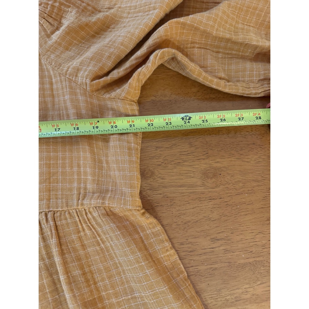 Madewell Mustard Yellow Windowpane Plaid Square Neck Peplum Gauze Top Size XL - Picture 6 of 8